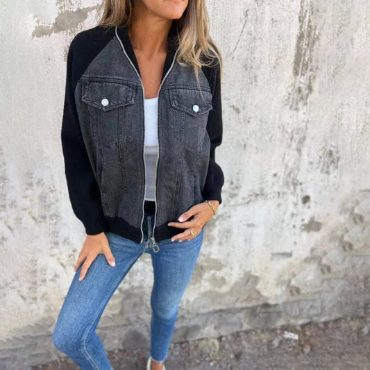 Veste denim, bicolore col montant chic décontracté.