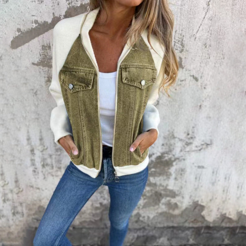 Veste denim, bicolore col montant chic décontracté.