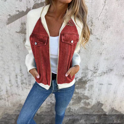 Veste denim, bicolore col montant chic décontracté.